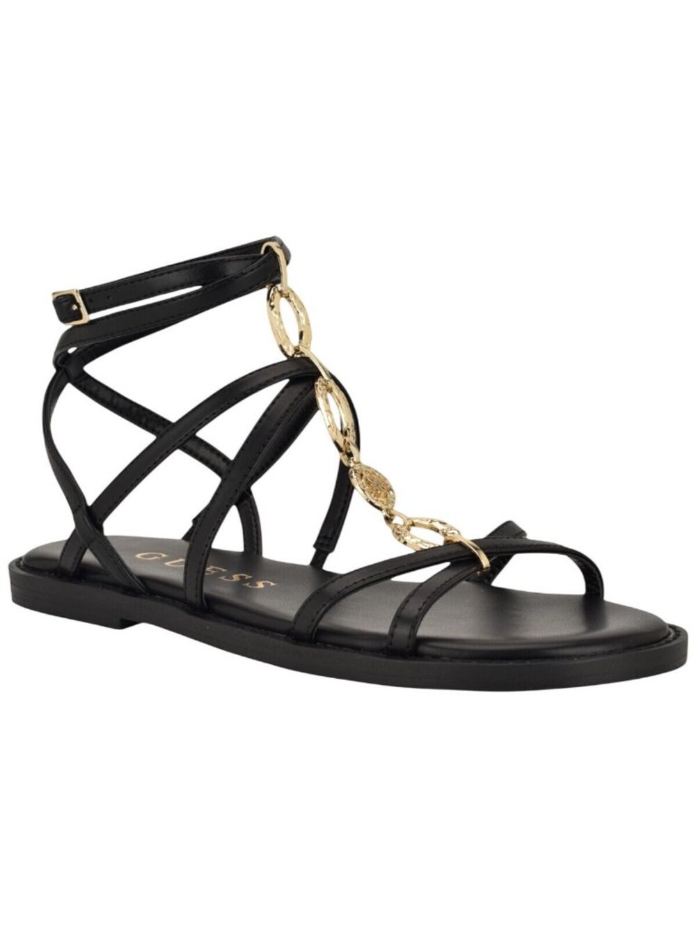 NWT Guess Grunge Gladiator Ornamented Flat Strappy Sandal GWGRUNGE Black 10M